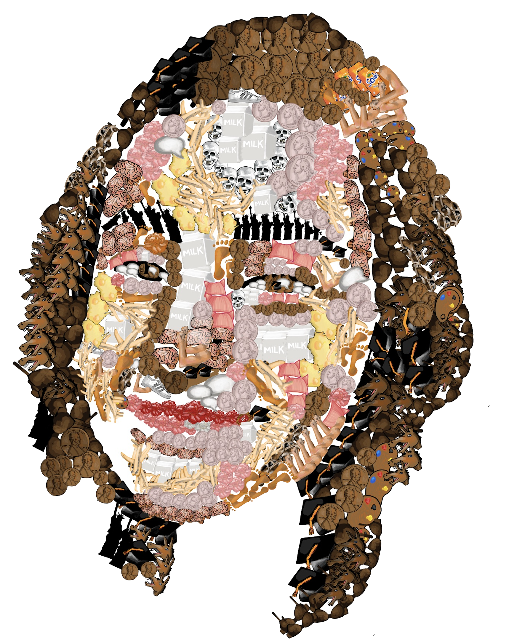 Self-Portrait of Lily's face made up of many smaller object 